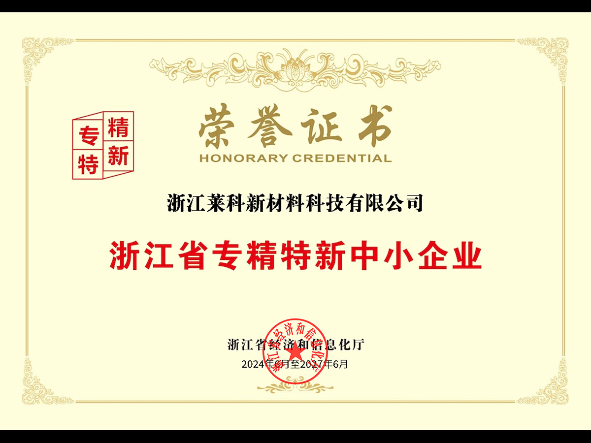 浙江省专精特新中小企业荣誉证书